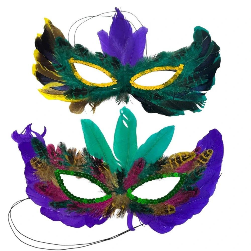 Multicolor‎  2 Feather Masquerade Ball Mardi Gras Halloween Mask Costume A18G